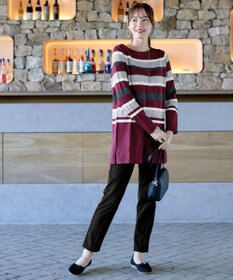 Tiaclasse L 【洗える】マルチボーダーニットチュニック