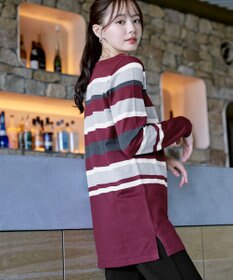 Tiaclasse L 【洗える】マルチボーダーニットチュニック