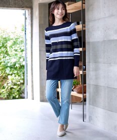 Tiaclasse L 【洗える】マルチボーダーニットチュニック