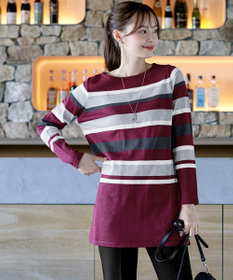 Tiaclasse L 【洗える】マルチボーダーニットチュニック