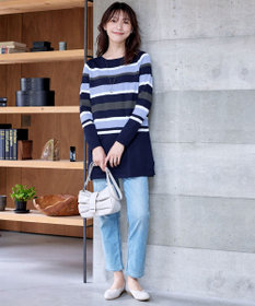 Tiaclasse L 【洗える】マルチボーダーニットチュニック