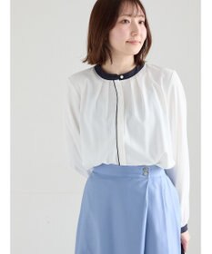 Te chichi パール釦配色タックブラウス