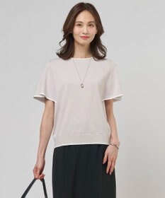 J.PRESS LADIES L COOL MINT COTTON POLYESTER フレアスリーブ ニット プルオーバー グレージュ系