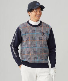 23区GOLF 【MEN】チェックジャガード　クルーネック  ニット