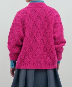 muuc 〈うっとり柔らか上質な極細繊維〉〈キッドモヘア×ウール×アルパカ×シルク〉リーフ模様編み カーディガン