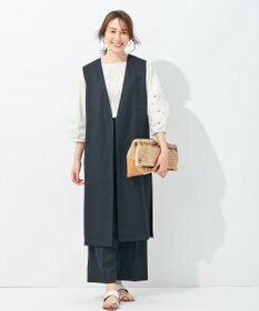 自由区 L 【接触冷感・速乾・UVカット・撥水・防シワ】リネンライクツイル ロングジレ