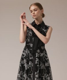 GRACE CONTINENTAL フラワー刺繍ボウタイドレス