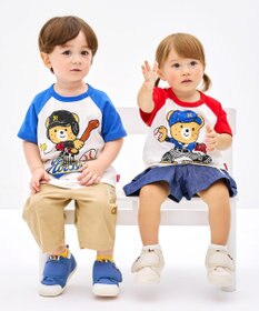 MIKI HOUSE HOT BISCUITS 【家族でおそろい】【80-120cm】ベースボールデザイン ラグラン半袖Tシャツ