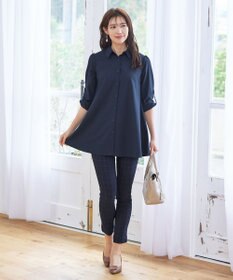 Tiaclasse 【洗える】フレアシャツチュニックブラウス