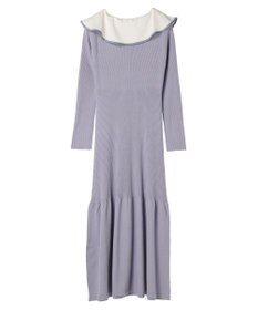 earth music&ecology パイピングフレアカラーニットワンピース