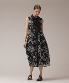 GRACE CONTINENTAL フラワー刺繍ボウタイドレス