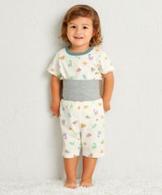 MIKI HOUSE HOT BISCUITS 【80-120cm】 恐竜柄 腹巻き付き 天竺素材 半袖パジャマ