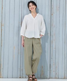 ANY L 【手洗い可能】ヨーロピアンリネンスキッパーネックブラウス