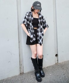 WEGO フードチェックBIGシャツ（S）