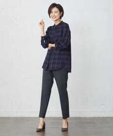 J.PRESS LADIES S 【洗える】クリアチェック バンドカラー ブラウス