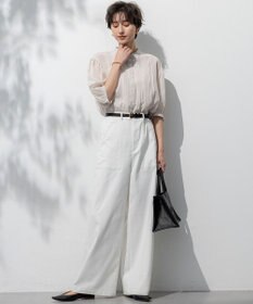 23区 L 【接触冷感/速乾性/洗える】エアリーブライトローン タック ブラウス