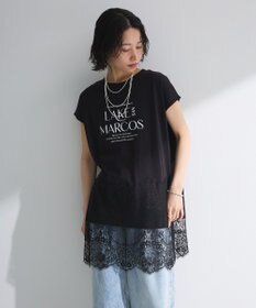 Green Parks フレンチスリーブ裾レースロゴチュニック