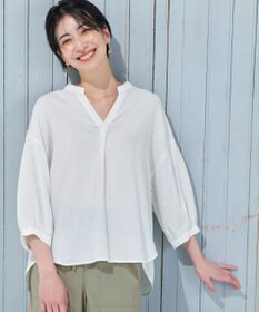 ANY L 【手洗い可能】ヨーロピアンリネンスキッパーネックブラウス