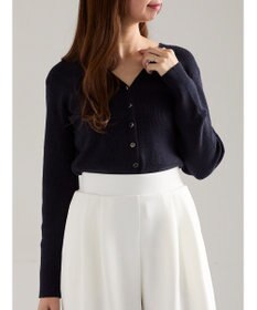 Te chichi ウェーブメタル釦Vネックリブカーディガン