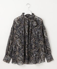 自由区 ペイズリープリントボウタイ ブラウス
