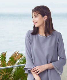 Tiaclasse 【洗える】ビジュー付きフレア袖チュニックブラウス