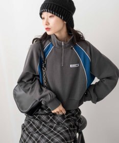 WEGO パイピング切替ショートハーフZIPスウェット