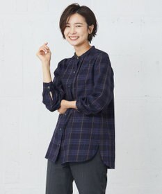 J.PRESS LADIES S 【洗える】クリアチェック バンドカラー ブラウス