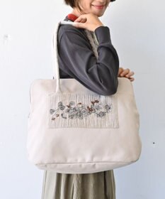 AND WOOL スミレの押し花刺繍バッグ big size