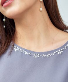 Tiaclasse 【洗える】ビジュー付きフレア袖チュニックブラウス