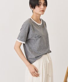 AMERICAN HOLIC ランダムロゴ刺繍リンガーTシャツ