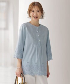 J.PRESS LADIES 【洗える】セルロースライト刺繍 ピンタック ブラウス