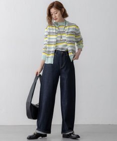 23区 【洗える】プレミアムビオコットン マルチボーダー カーディガン