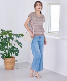 Tiaclasse L 【洗える】マルチボーダーフレンチスリーブニット