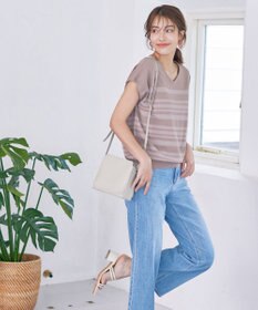 Tiaclasse L 【洗える】マルチボーダーフレンチスリーブニット