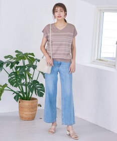 Tiaclasse L 【洗える】マルチボーダーフレンチスリーブニット