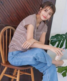 Tiaclasse L 【洗える】マルチボーダーフレンチスリーブニット