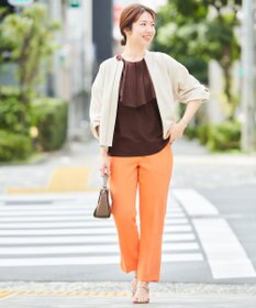 UNFILO 【洗える】リネンレーヨン　ラッフルカラーブラウス