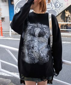 WEGO クラッシュBIGプリントニットプルオーバー