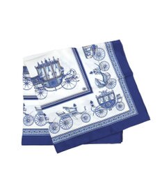 HERMES 2 車と馬車のデザインが描かれた青と黄色のシルク