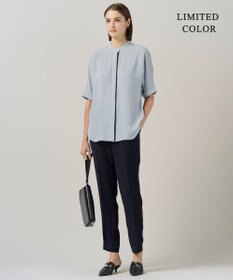 ICB L 【人気のため新色追加・接触冷感・UVケア・速乾・洗える】BackSatinAmunzen 5分袖バンドカラーブラウス