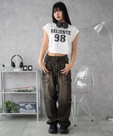 WEGO グラフィックノースリーブサイドドロストショートT