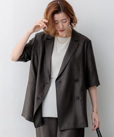 23区 【先行予約】リネンライクグロッシー ハーフスリーブ ダブル ジャケット