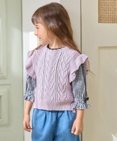 ANY KIDS 袖ギンガム 七分袖 Tシャツ