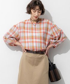 23区 L LIBECOリネン チェック ボリュームスリーブ ブラウス