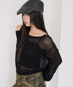 WEGO 2WAYオフショルメッシュニット