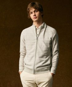 JOSEPH ABBOUD 【軽い】シェニールヤーンジャカード ジップ ブルゾン ベージュ系