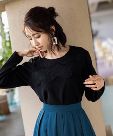 Tiaclasse L 【洗える】大人上品なスカラップレースコンビニット