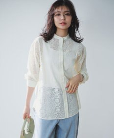 UNFILO ブロックレース バンドカラーシャツ エクリュ