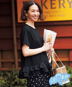 UNFILO 【野呂佳代さん着用】BEAUTY FORM-T フリルヘム Tシャツ ブラック