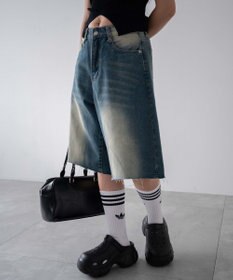 WEGO ウオッシュドデニムハーフパンツ